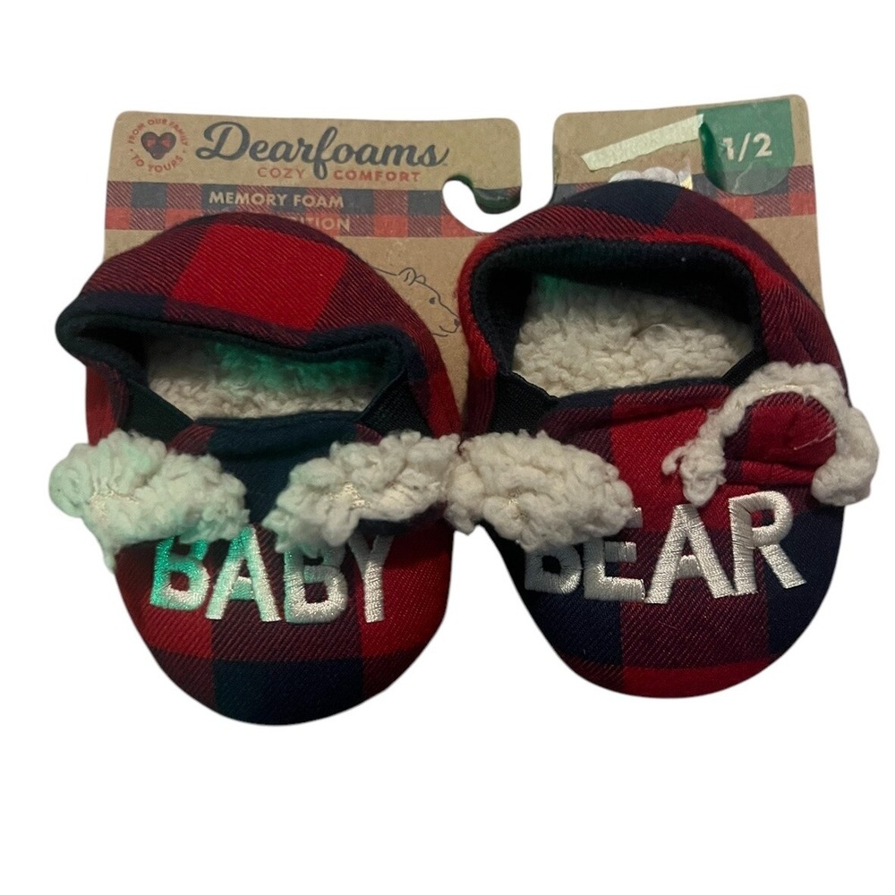Dear Foams Slippers Baby Size 1/2 Baby Bear Plaid New